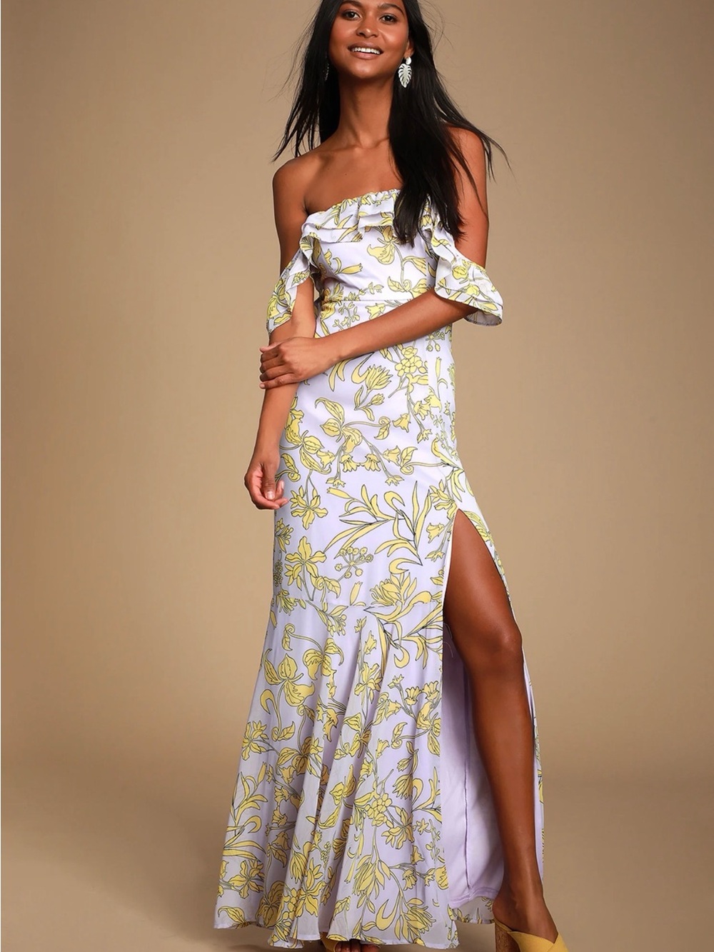 Lulu's Lavender Maxi Dress with Yellow Floral Print